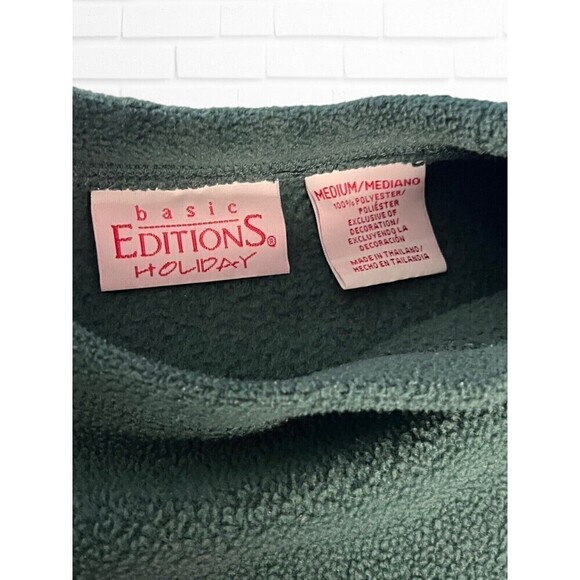 Basic Editions Women's Medium Sweater Cozy Fleece Green Reindeer Holiday - Picture 4 of 9